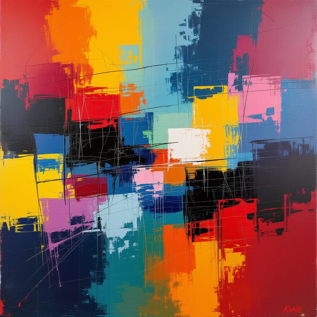 Abstract Expressionist Painting with Dynamic Brushstrokes