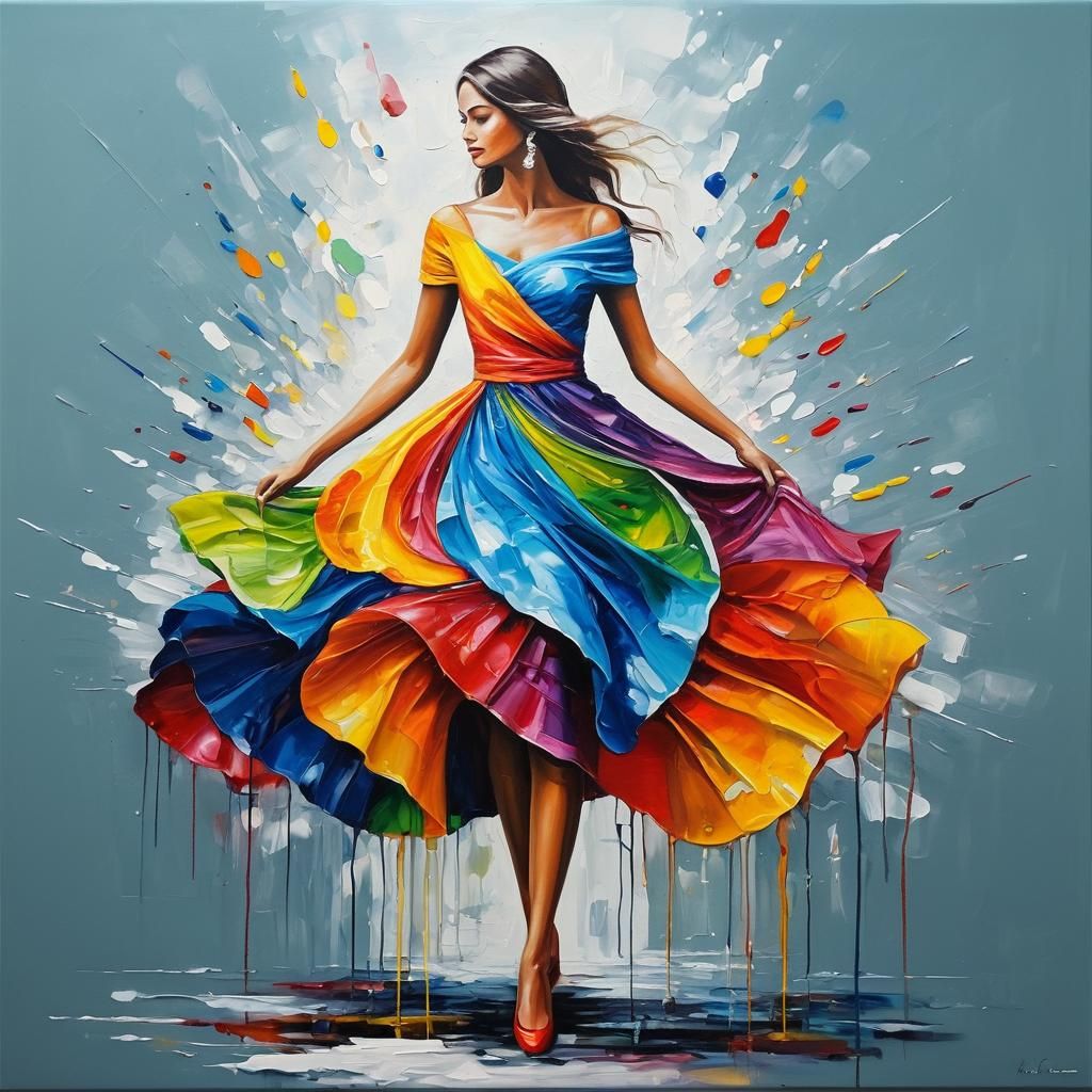 full body lady multi colorful oil painting AI Generated Artwork