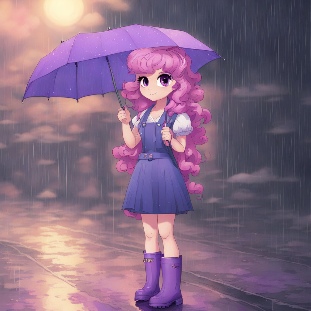 Sweetie Belle, wearing summer attaire, standing under an umb...
