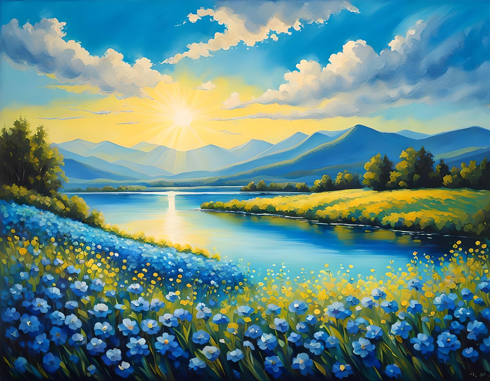 Yellow, Green and Blue Dawn  by @Just a Dabbler