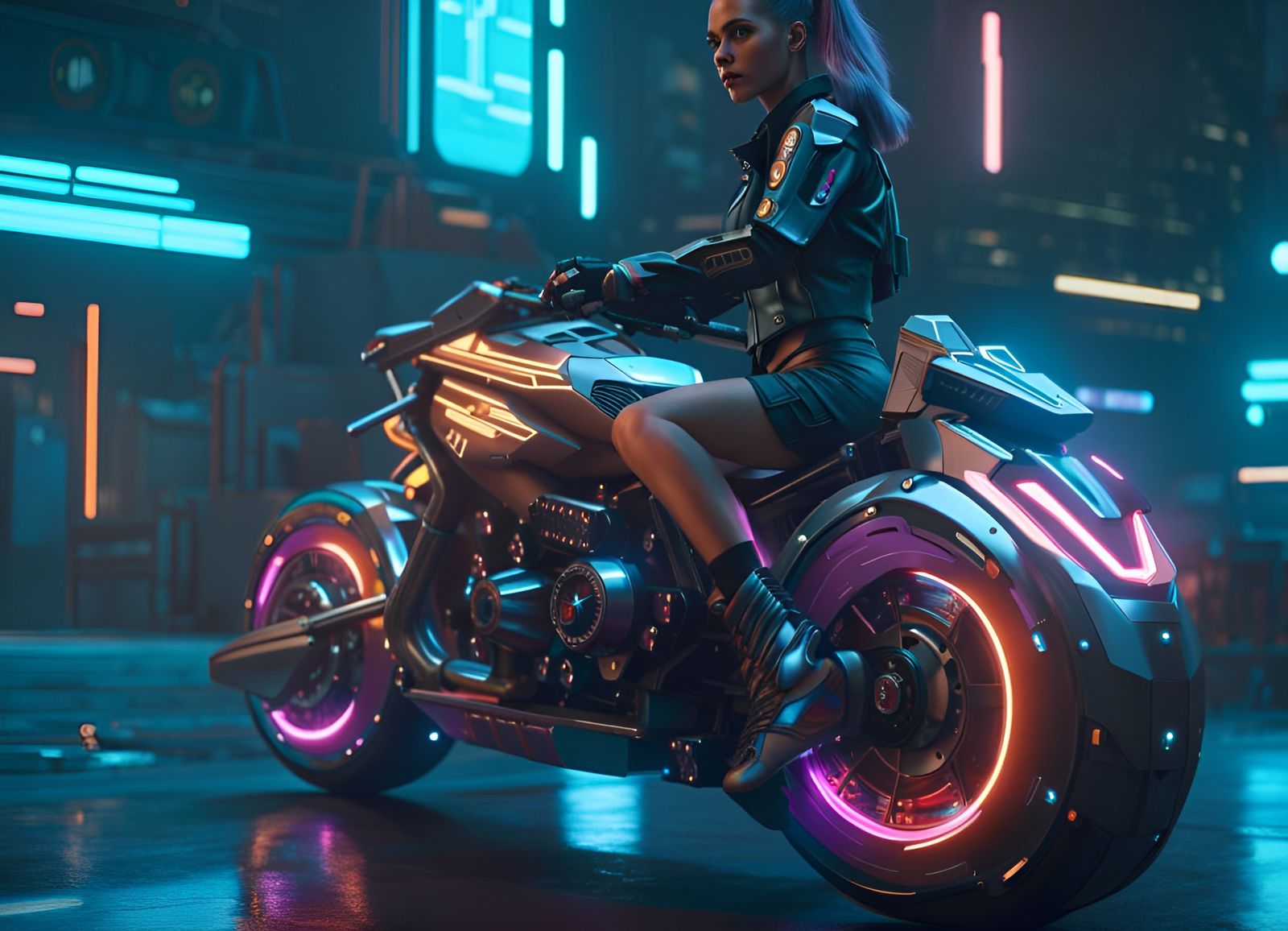 Beautiful teenage cyberpunk girl riding a Futuristic Blade Runner style motorcycle 🏍 intricate mech ...  by @Ricard Nordeng