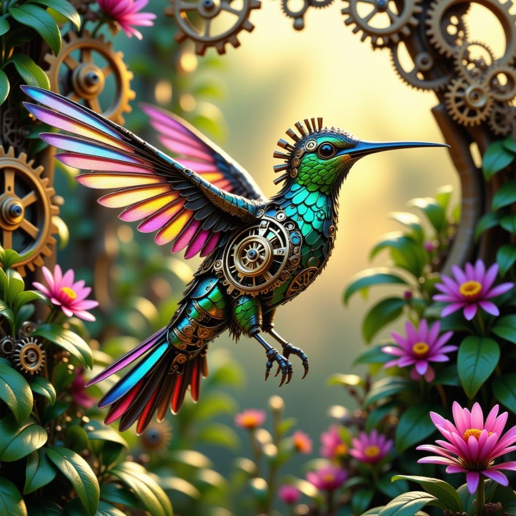 Amazon Jungle Wildlife Mechanical Colorful Clockworks Sci Fi Art Style <lora:TicketyTickTock:1.0>