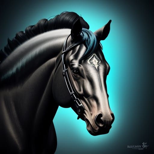 Mythical Black Horse with Glowing Tribal Markings