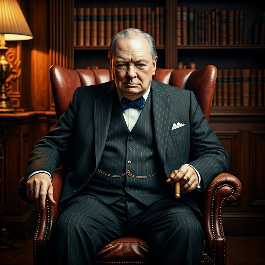 Winston Churchill Portrait in Kehinde Wiley Style
