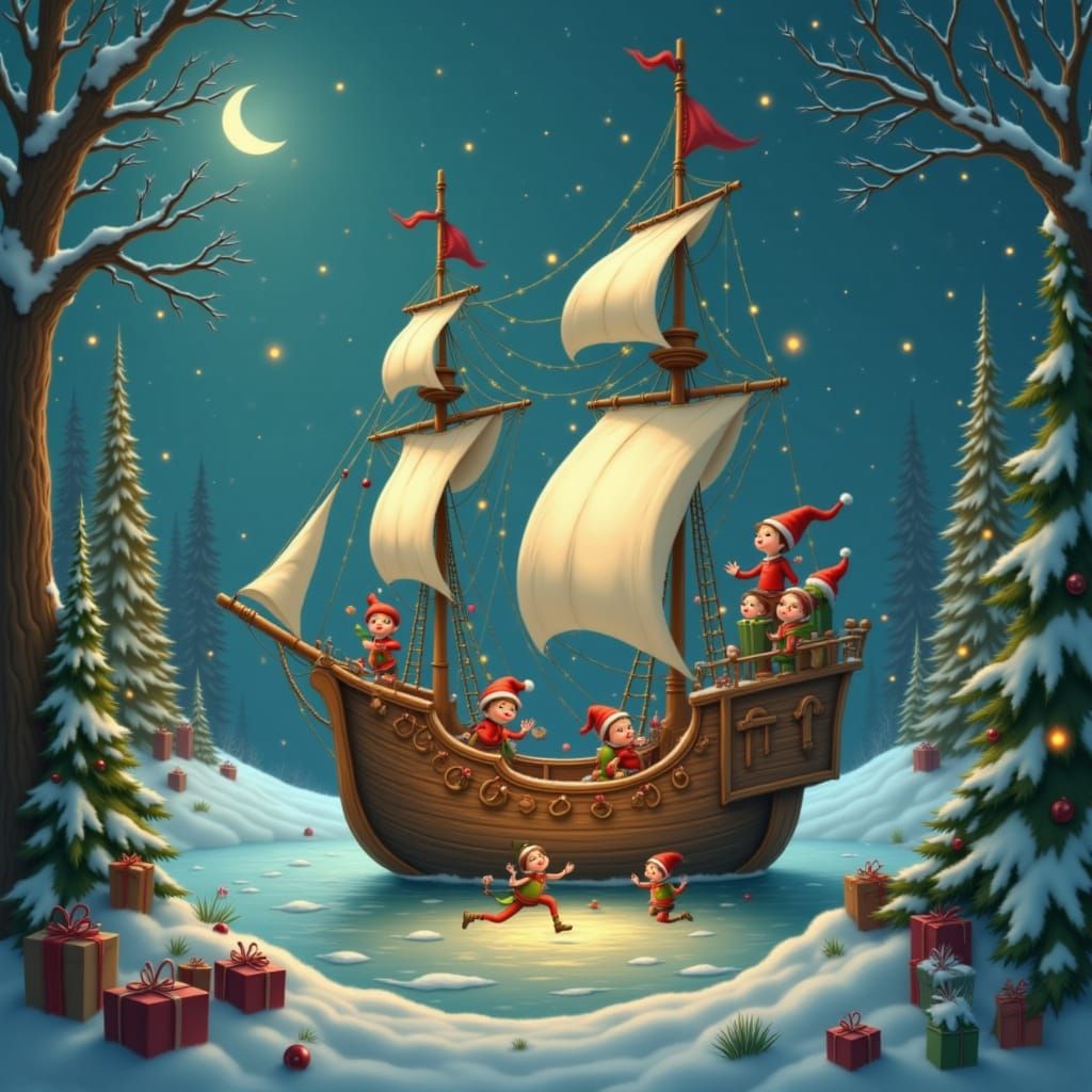 a ship in the style of <lora:Elf Service:1.0>