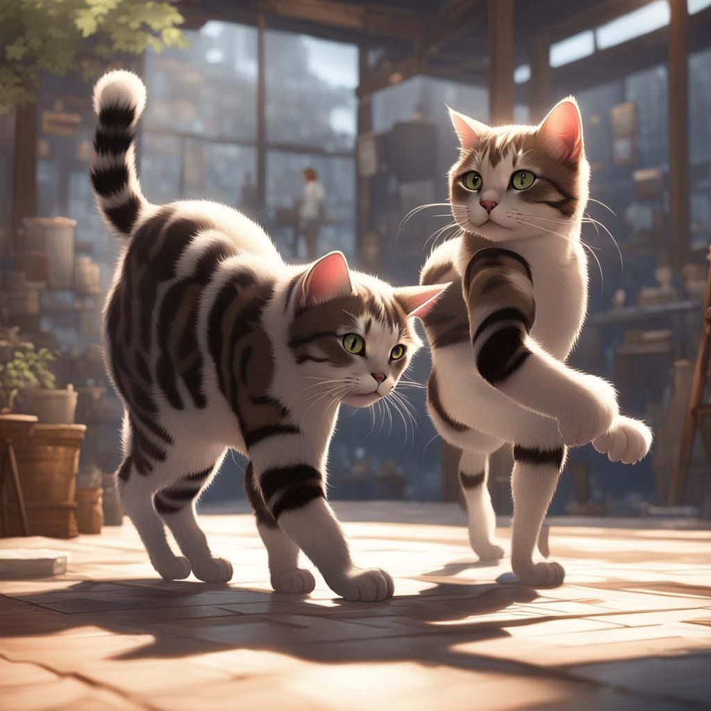 Cats with visible muscles doing handstands