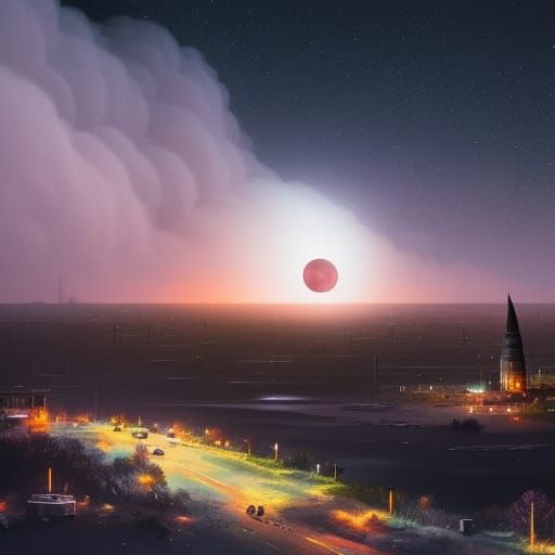 Partial lunar eclipse, blood moon, in a starry sky Epic cine...