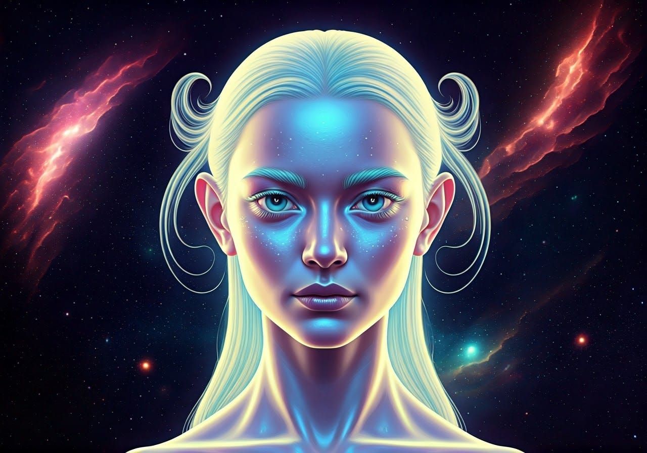 Ethereal Being in Starry Night Sky