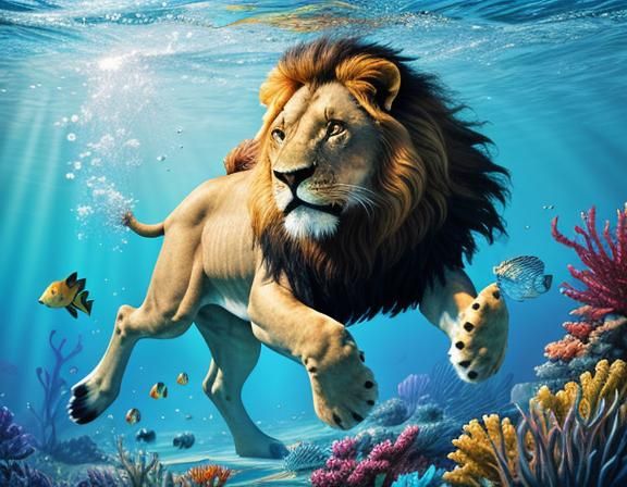 The Swimming Lion - AI Generated Artwork - NightCafe Creator