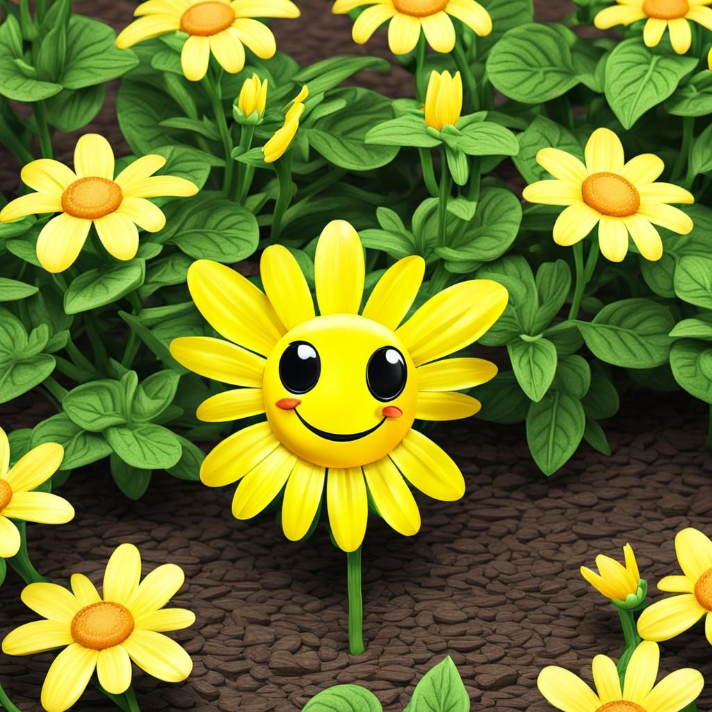 Happy yellow flower character
