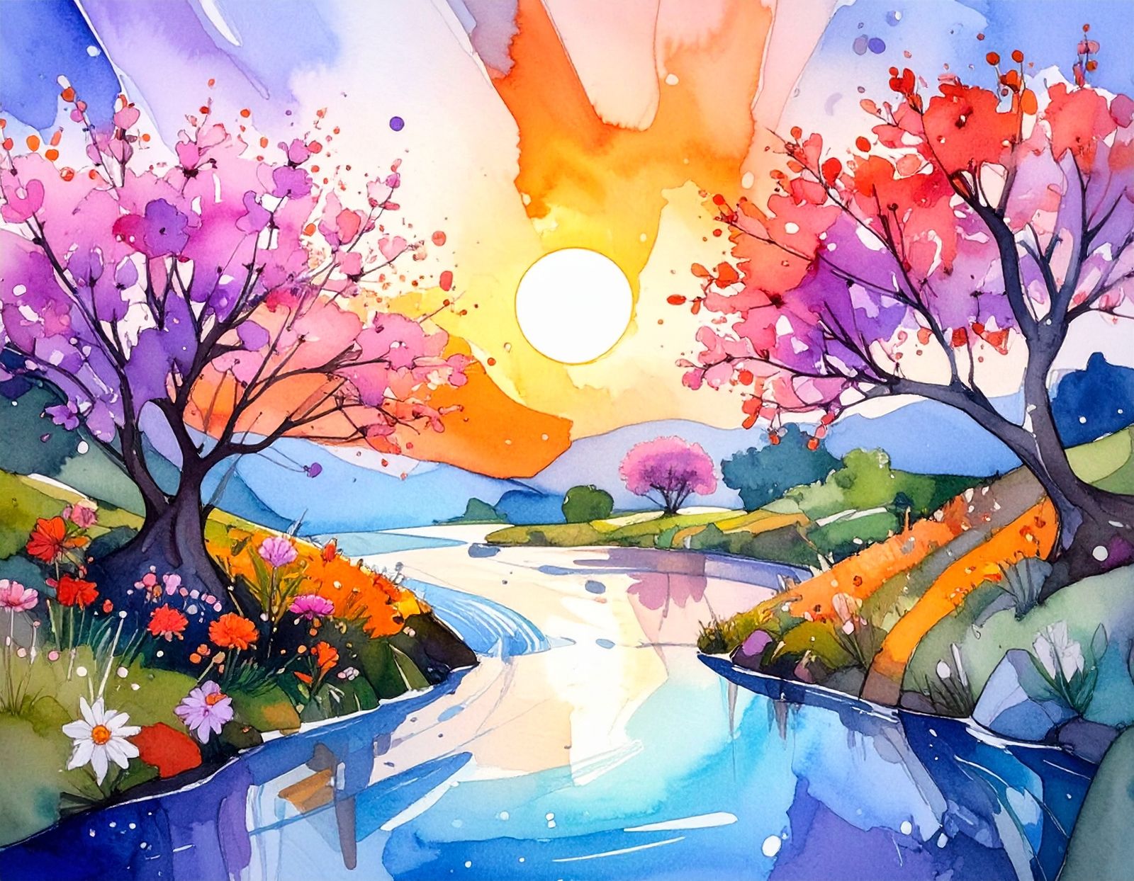 Sunset over magical landscape