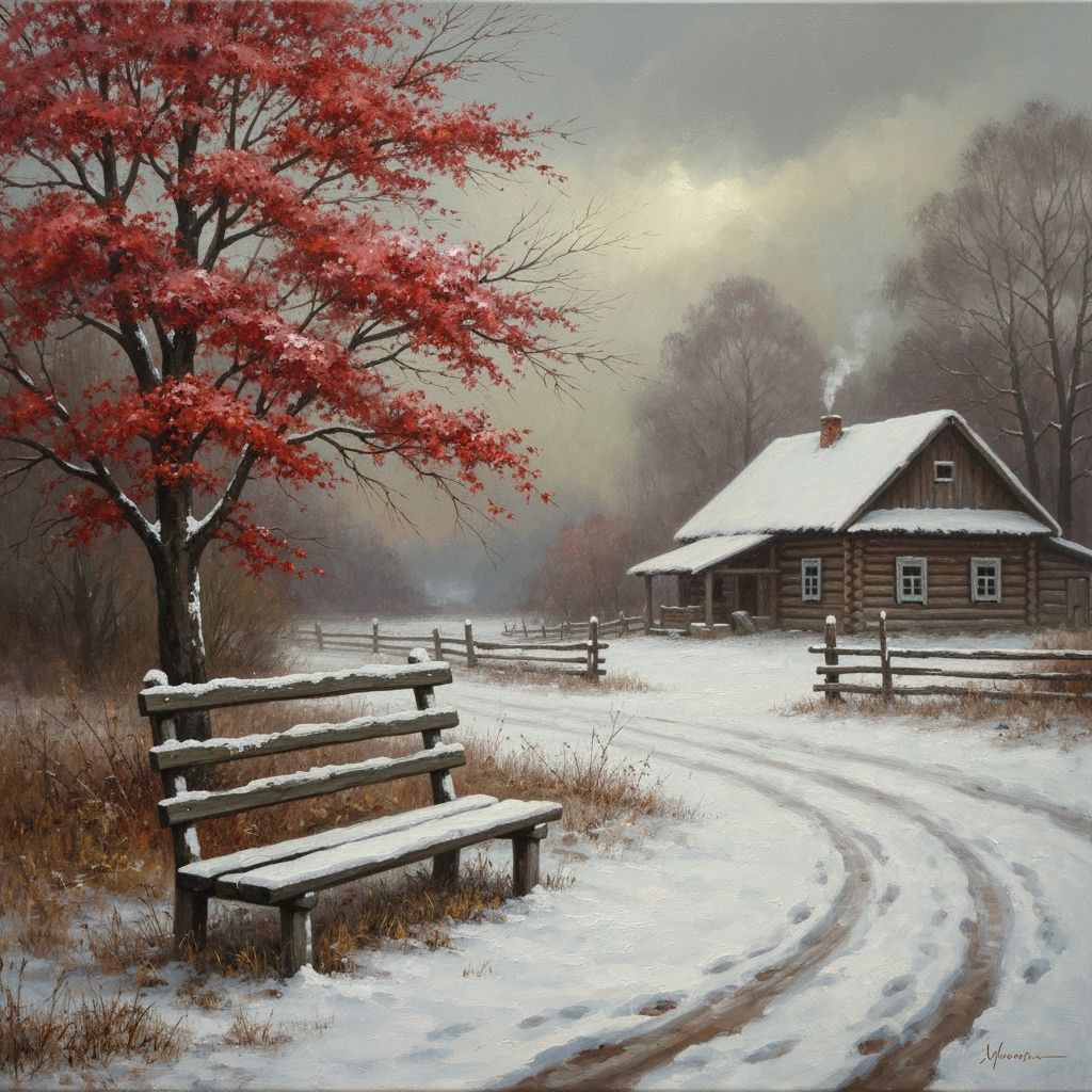 A serene winter landscape painting  by @ericde