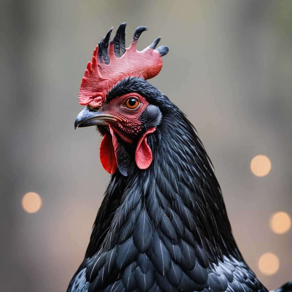 Macro Photograph of a Black Cockerel Head
