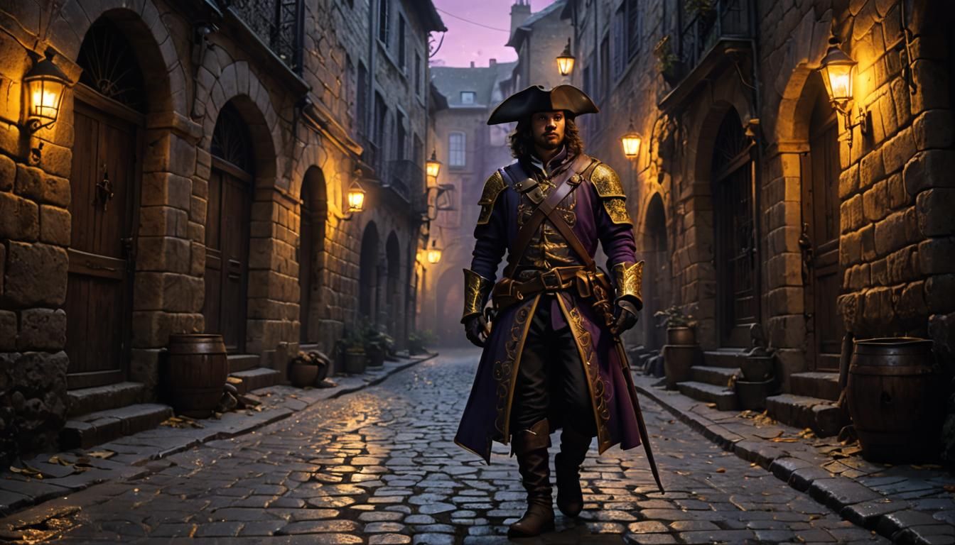 A French Musketeer in the 17th century. Cinematic Realistic.