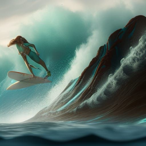 woman in a bikini surfing on waves - AI Generated Artwork - NightCafe ...