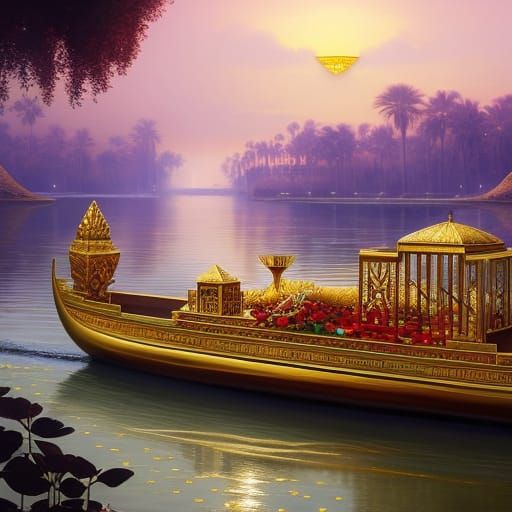Ancient Golden Barge along the Nile River