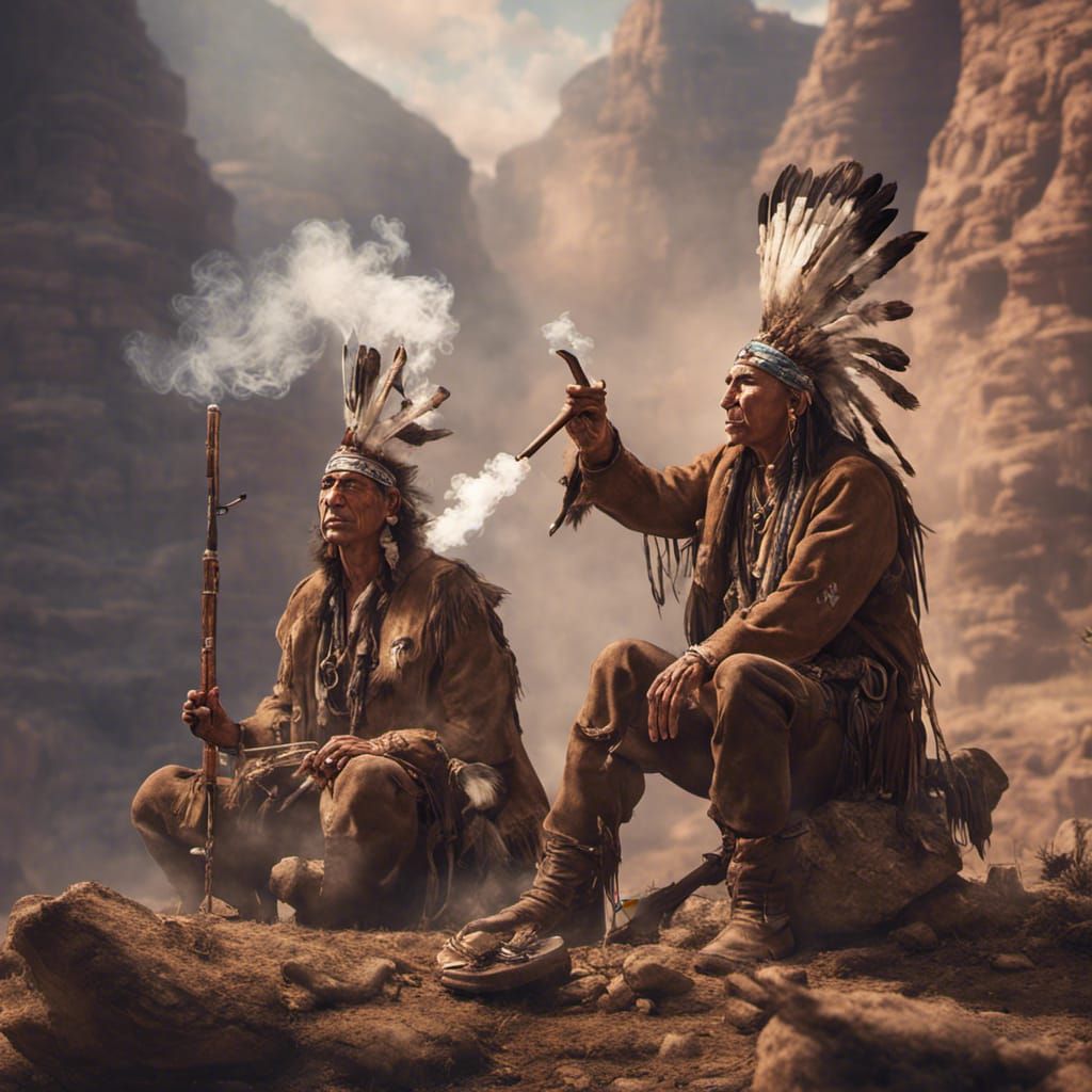 Native American,action smoking a peace pipe,with cowboys,180...