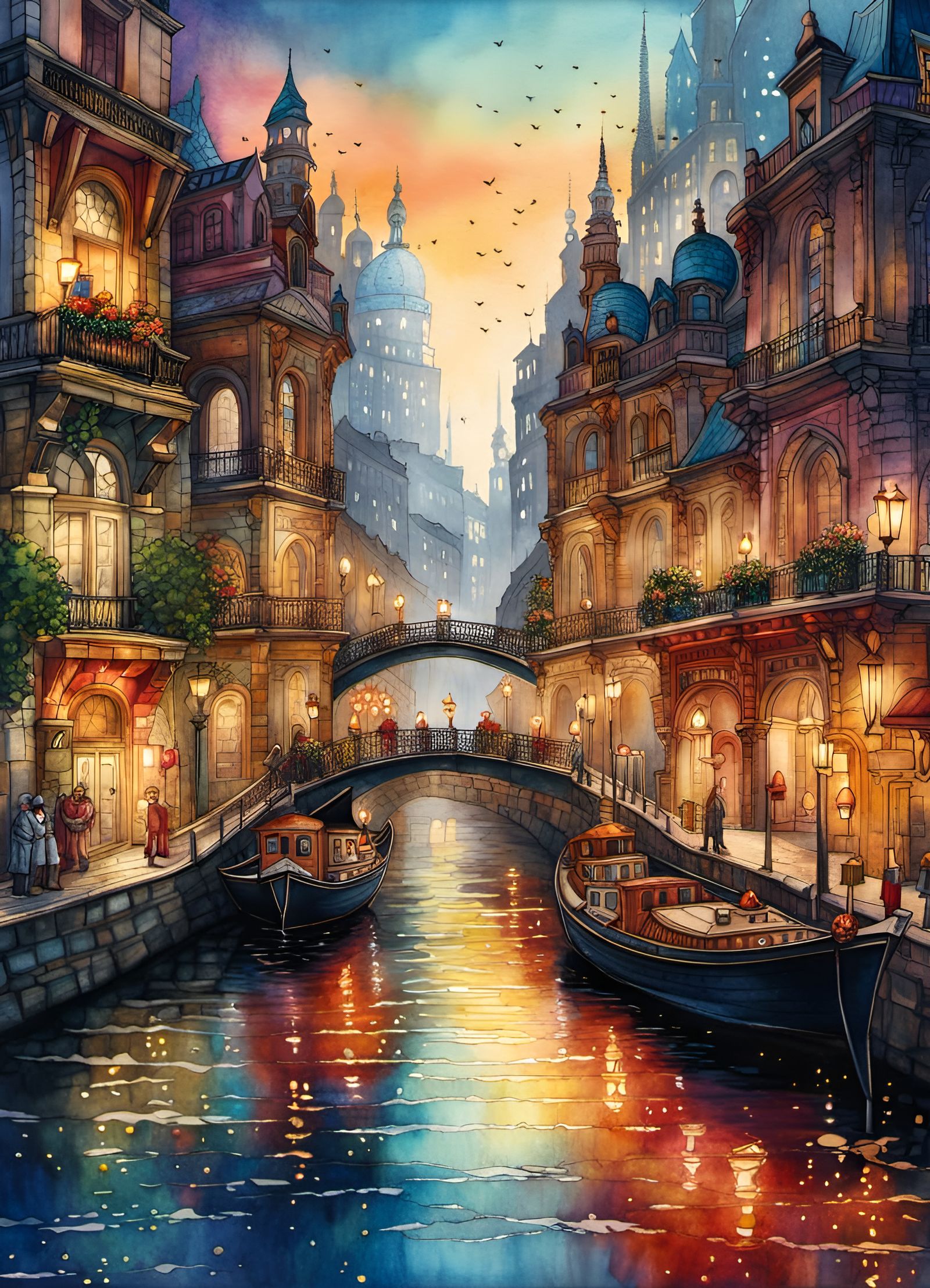 City of Lights Watercolor  by @Prettysleepy Art