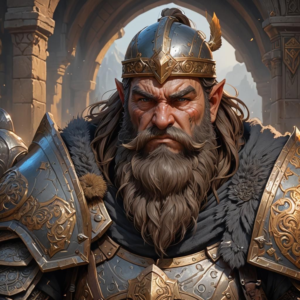 scarred dwarven paladin with battle standard