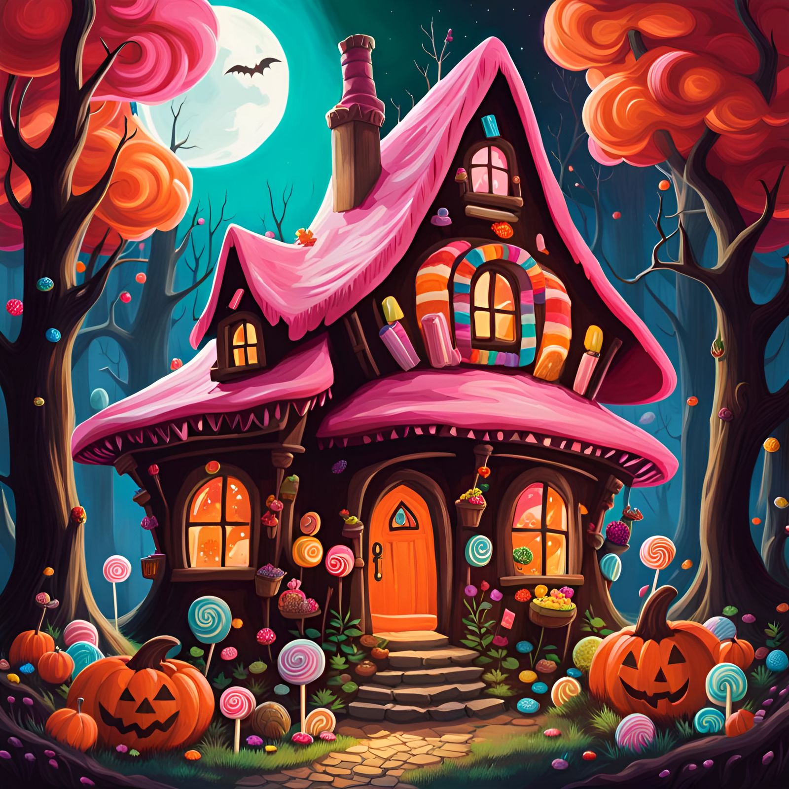 Witch's house from Hansel and Gretel in a Cotton Candy Gum Drop Forest  by @Barritas_ai