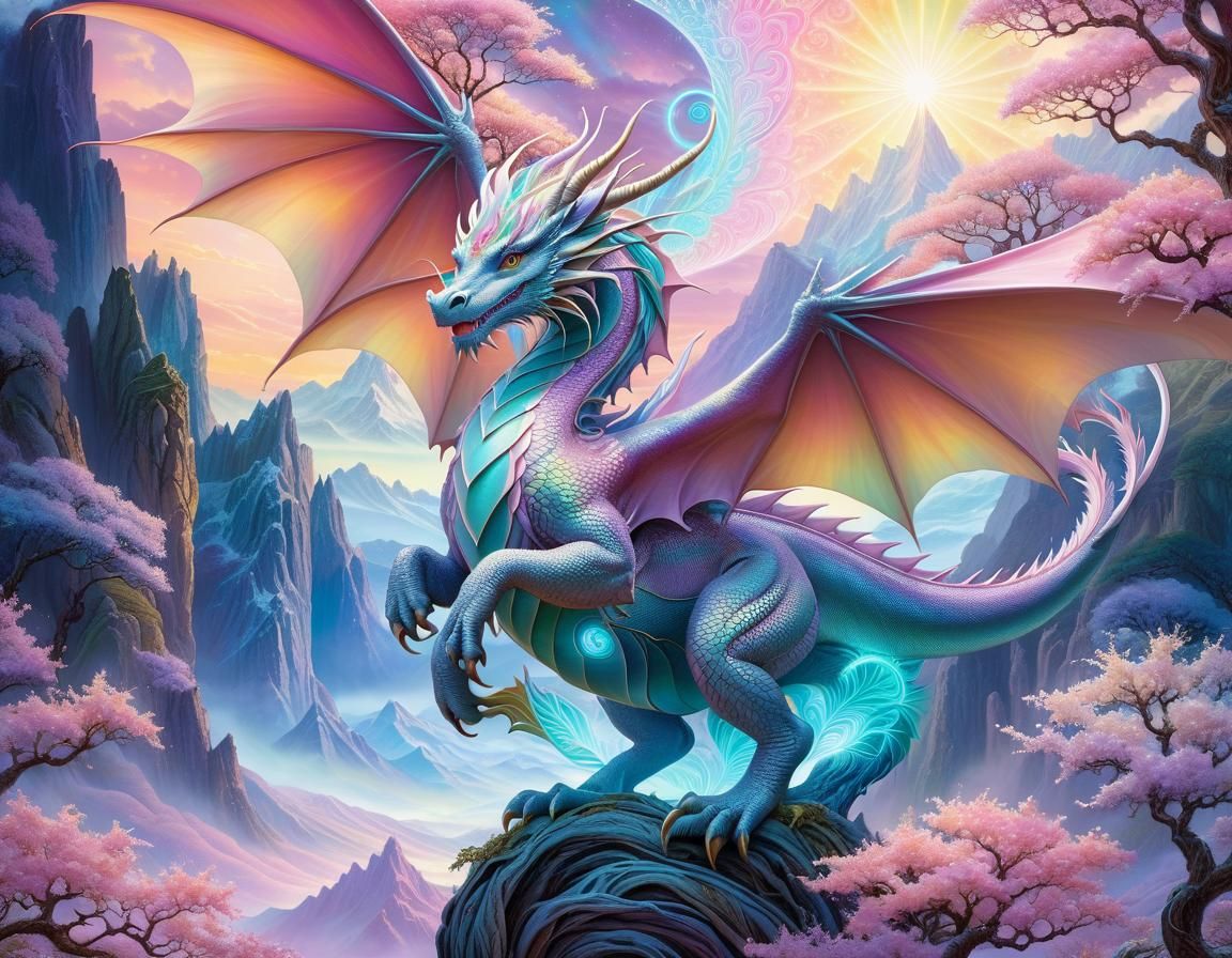 Pastel Dragon Mountainscape - Ai Generated Artwork - Nightcafe Creator