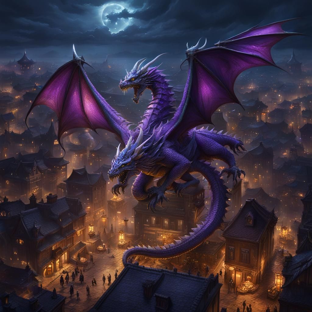dragon attacking at night