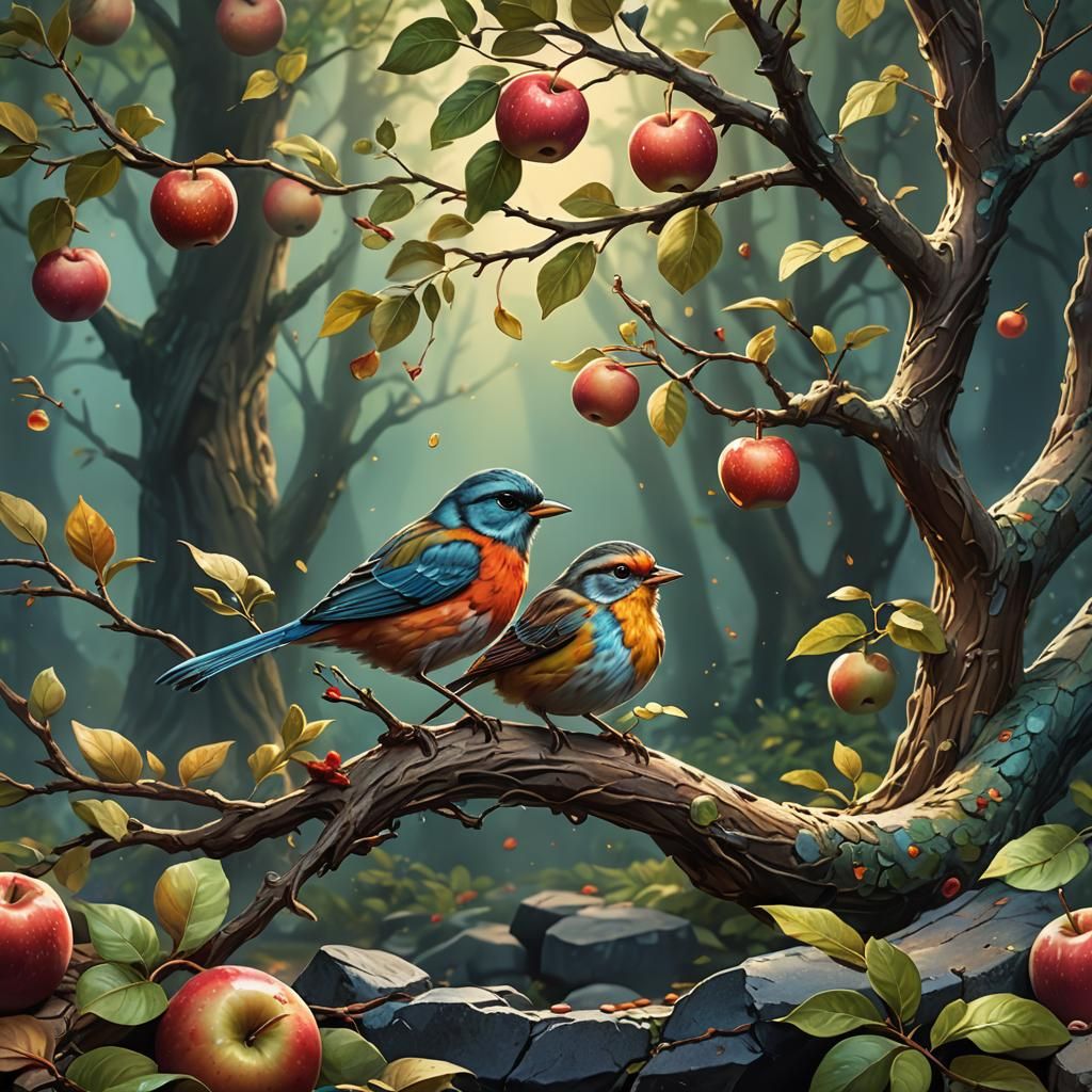 Whimsical Bird Song in Fantasy Art Nouveau