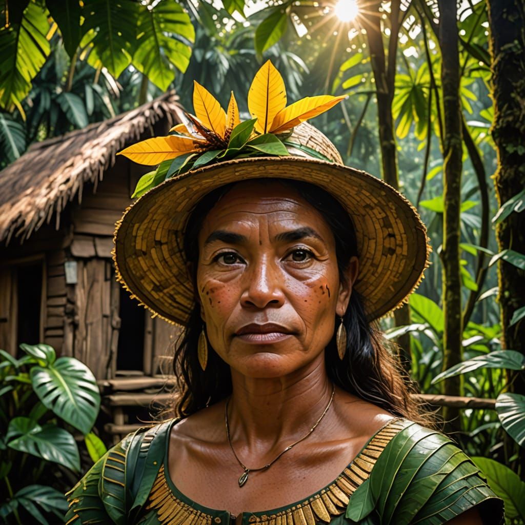 Fauvist Portrait of Amazonian Woman in Jungle