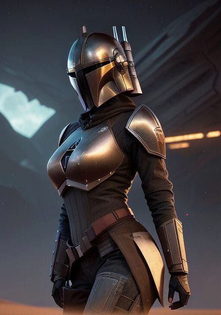 Star Wars, Mandalorian, Female, Beskar, Metallic, Armor, Black - AI ...