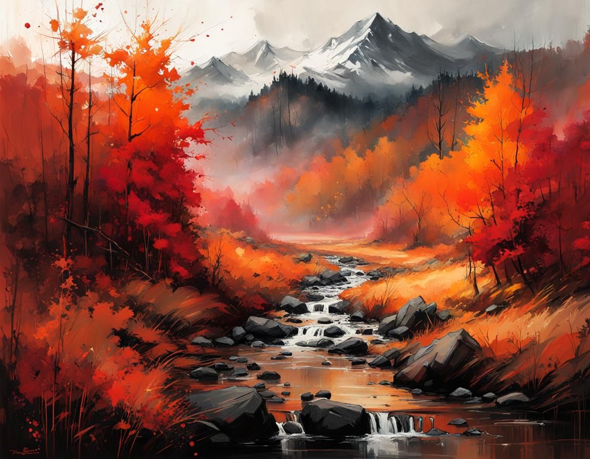 Autumn landscape and stream  by @Paulo