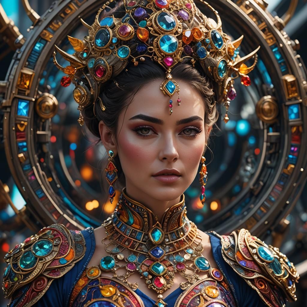 Hyperrealistic portrait of a beautiful woman wearing intrica...