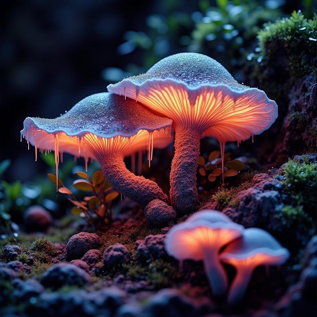 Cave fungi, found by explorers deep underground.  Bio luminesce, slimy, oozing <lora:Ink Poet:1.0>   by @TP or Twisted Papa or Twisted Pasta