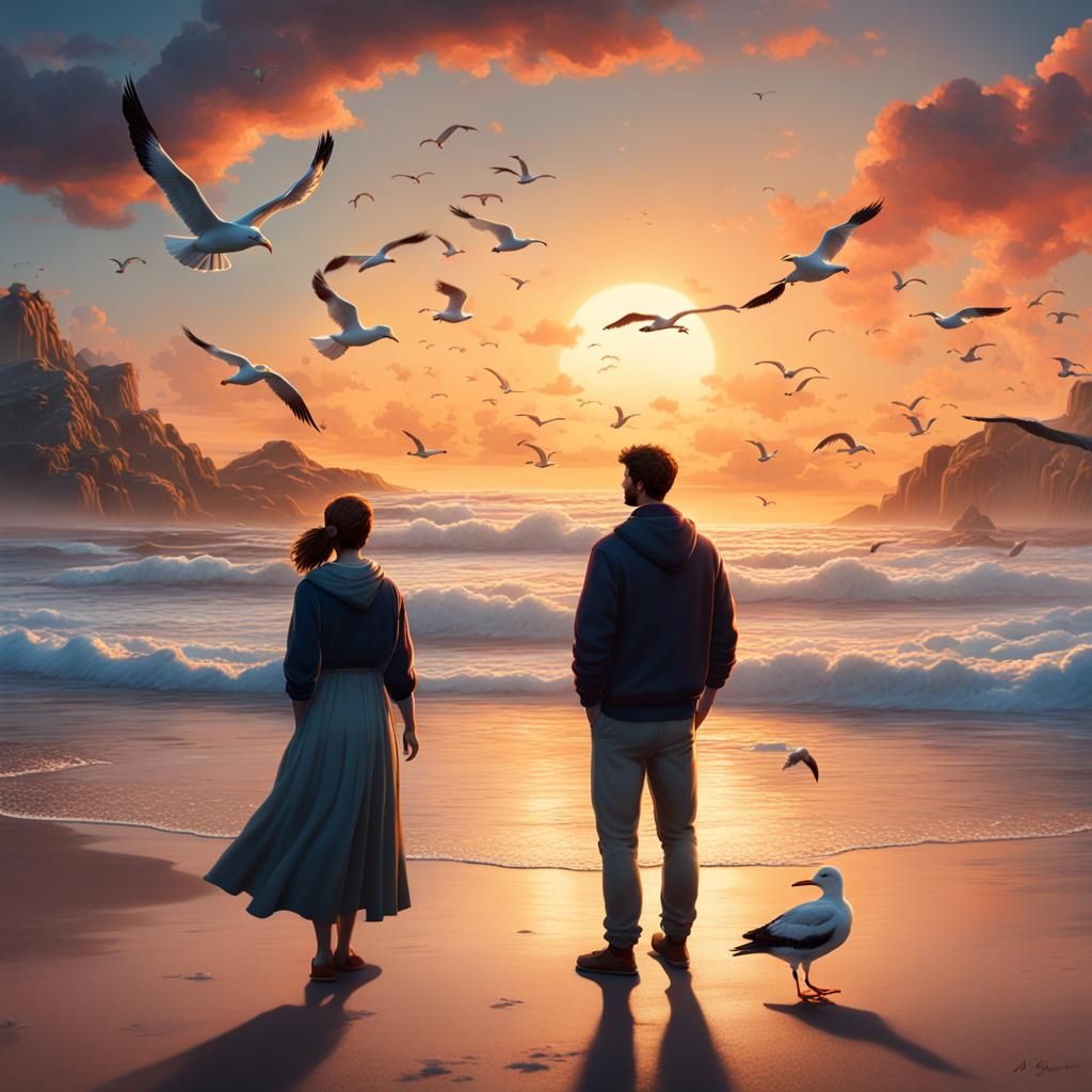 A loving couple in the stunning beach sunsets