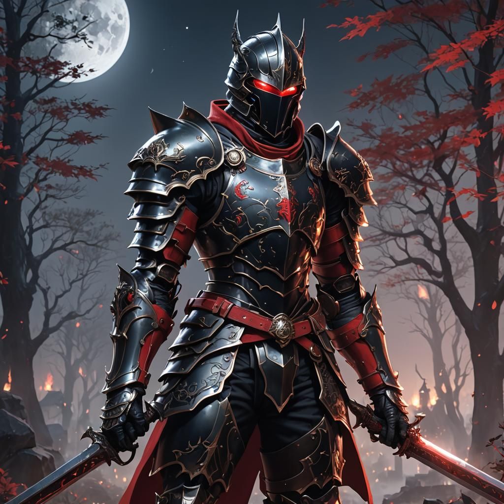 moonlit knight in black and red armor
