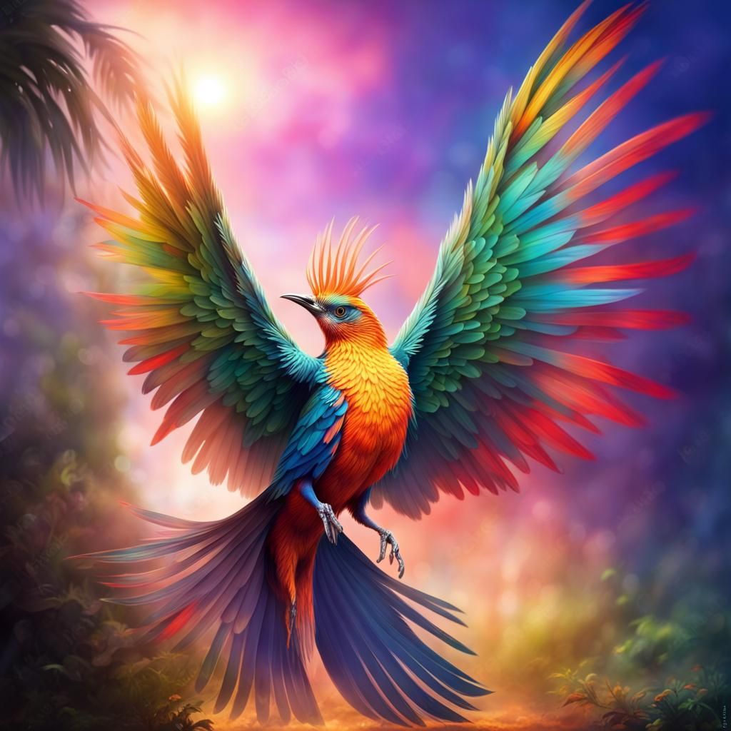 colorful paradise bird spreding his wings, stunning, amazing, epic ...