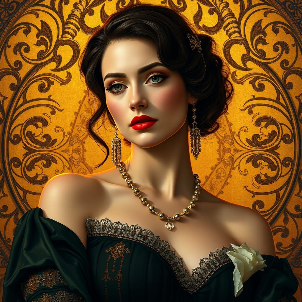 Elegant Woman in Art Nouveau Portrait