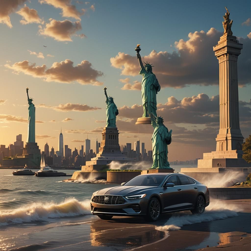 Luxury Car at Liberty in Detailed Matte Painting