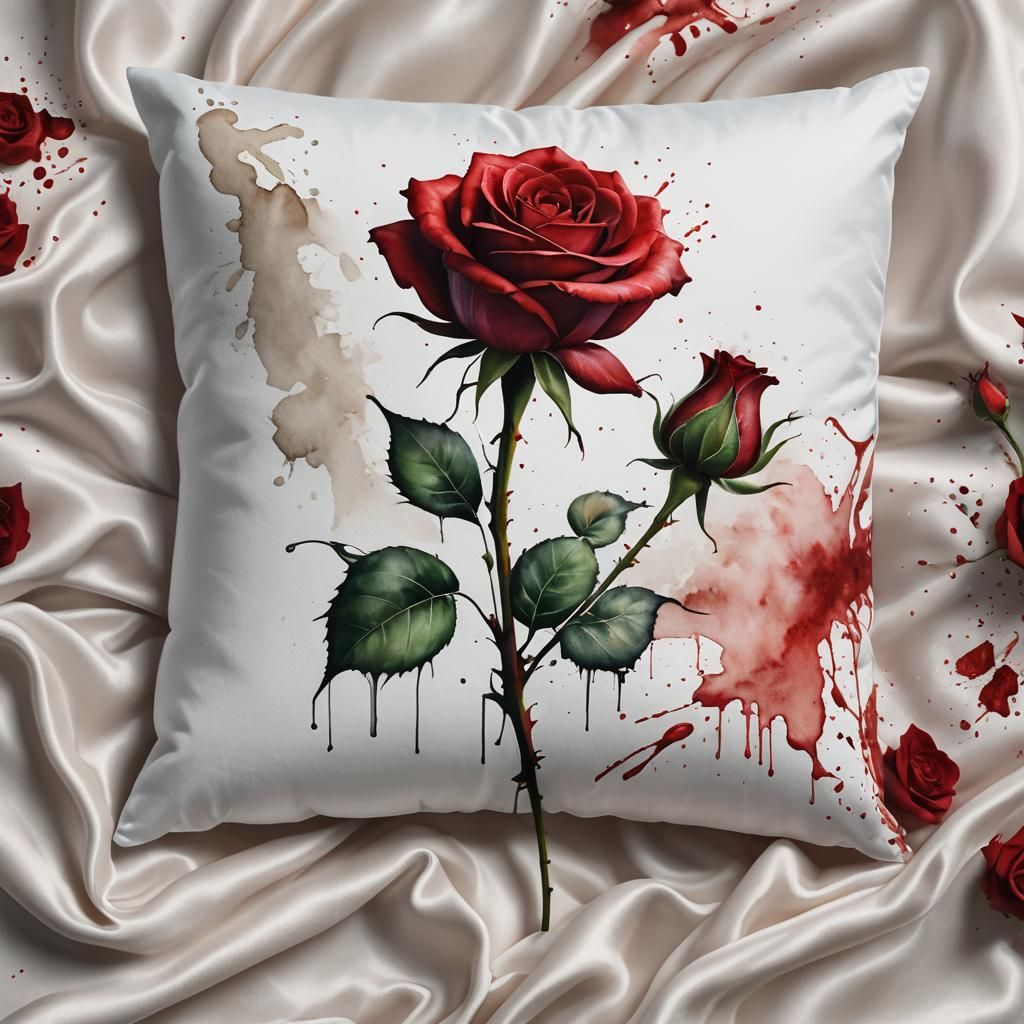 One red rose on a satin white pillow   by @Pukinette