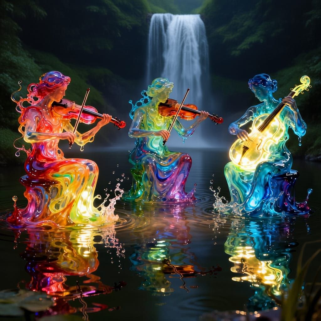 Water music. People are liquids Orchestra created out of liquids of different colours. The stage is a ...  by @undefined