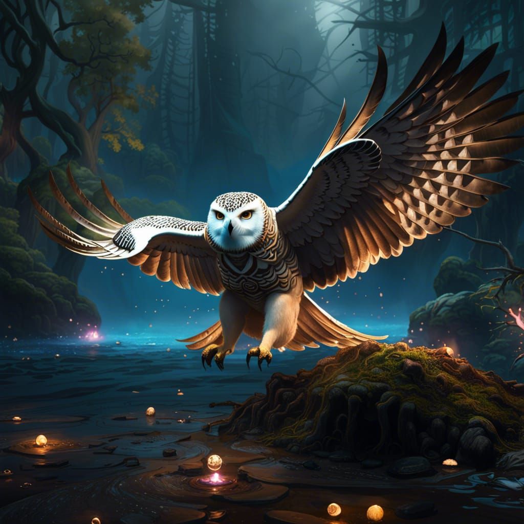 Owl coming in for the landing - AI Generated Artwork - NightCafe Creator