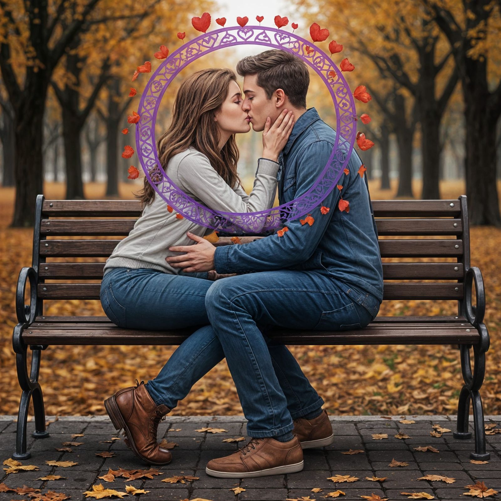 Romantic Autumn Kiss in Rosiński-Mara Illustration Style