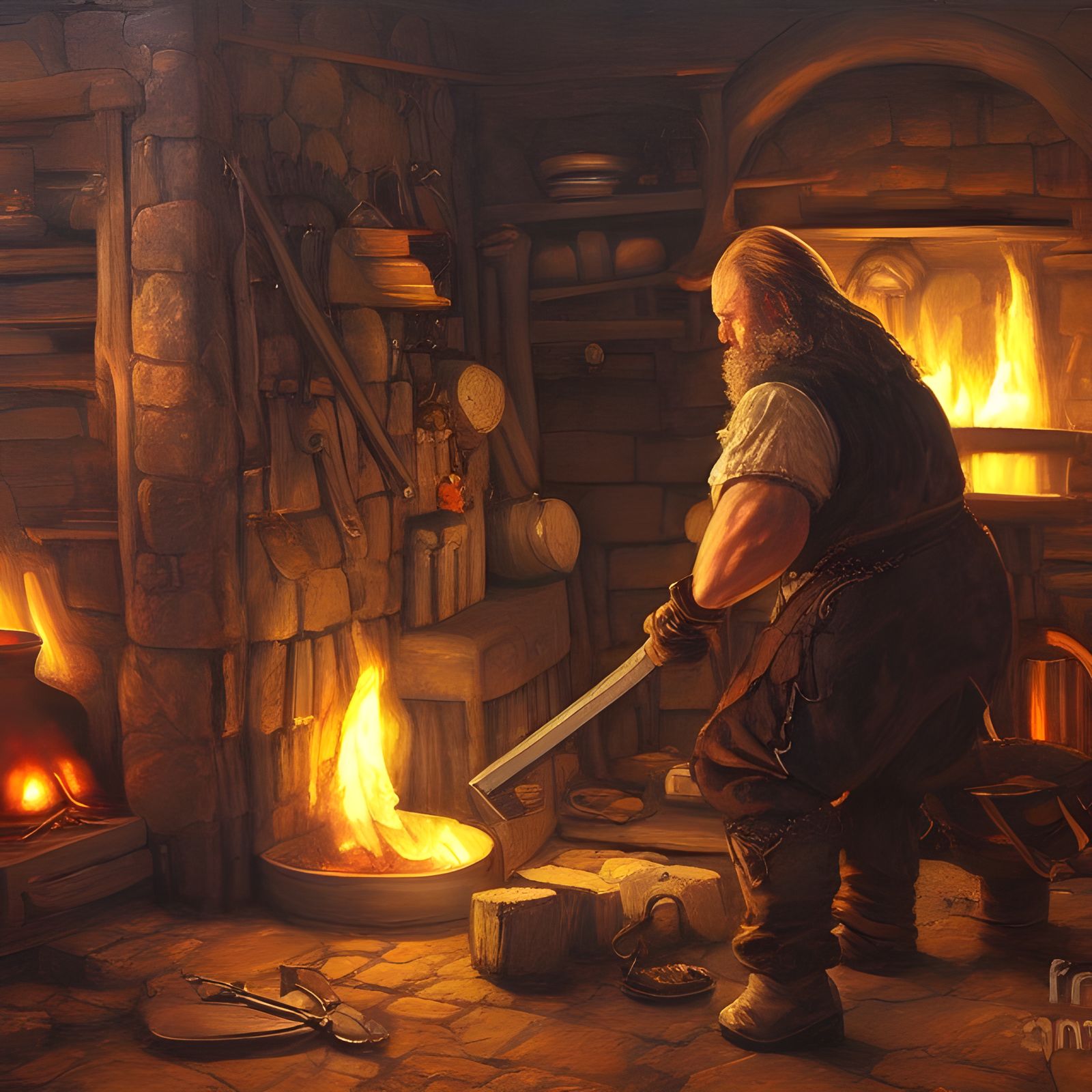 Blacksmith dwarf, oil painting  by @Shizuki