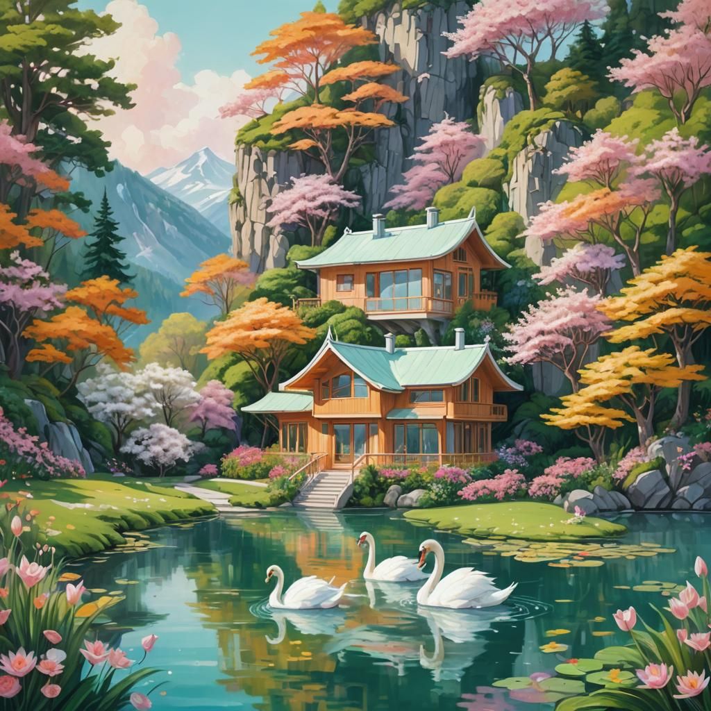 A paint of fantasy treehouse