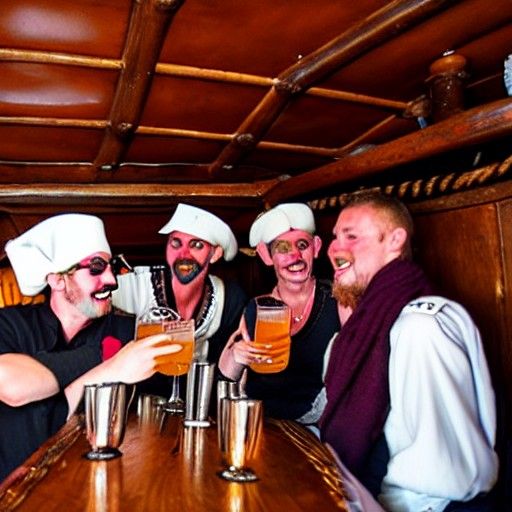 Jolly pirates having drinks in the galley