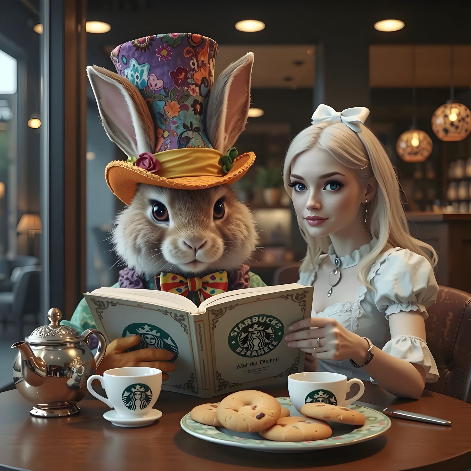Mr Hatter and Alice relaxing in Starbucks  by @Phil