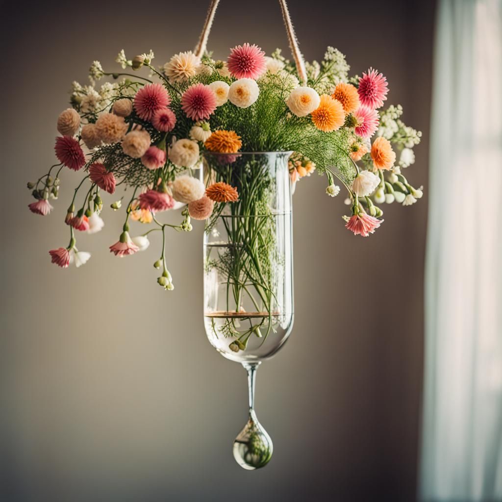 Vase of flowers hanging