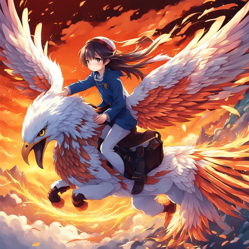 Girl riding a phoenix