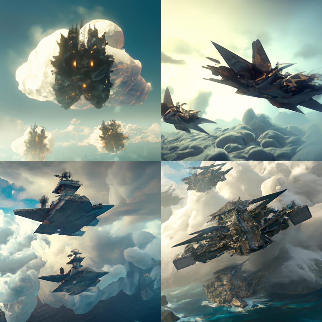Flying warships amongst the clouds