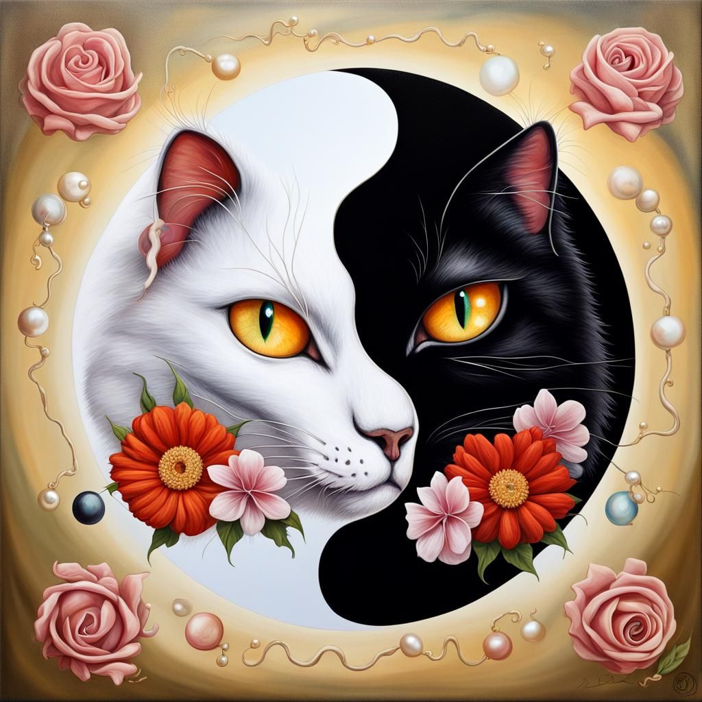 Yin Yang: Cats in a Surrealist Style