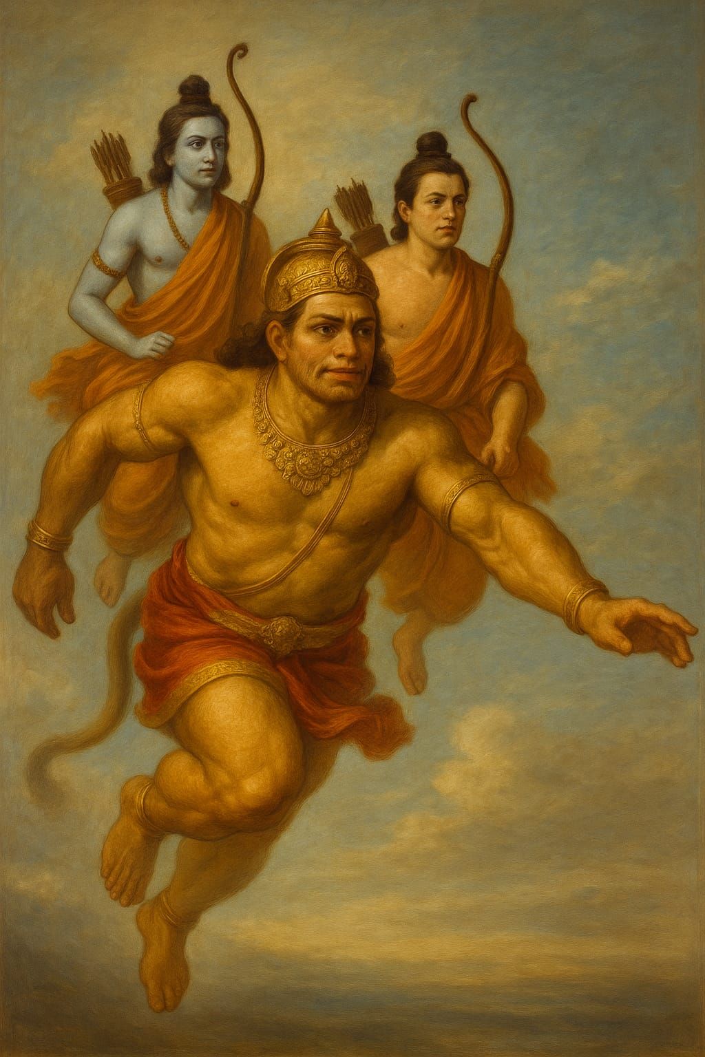 Lord Hanuman carrying Shri Ram and Lakshman on his shoulder